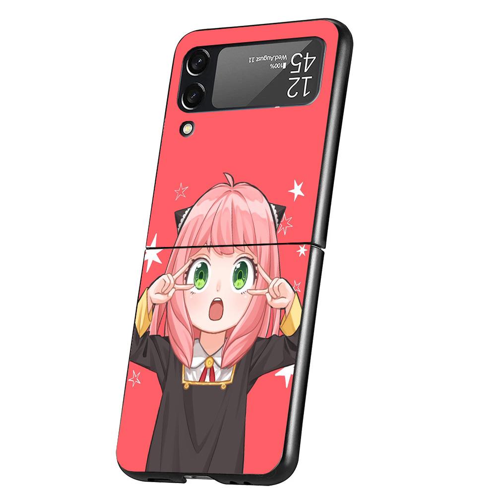 Spy Family Anya Cute Case Phone Cover for Samsung Galaxy Z Flip 7 6 5 4 3 5G ZFlip7 ZFlip6 ZFlip5 ZFlip4 ZFlip3 Black Fundas Gal