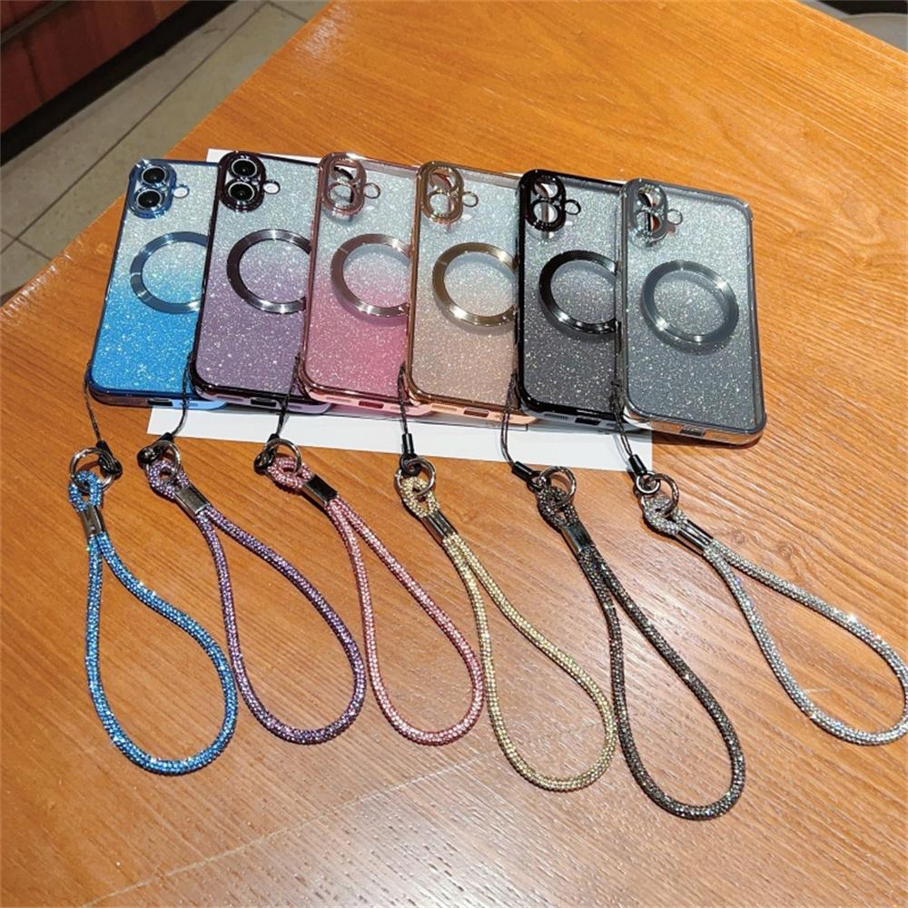 Pouzdro pro iPhone 16 Kompatibilní s MagSafe Galvanizovaný Gradientní Třpytivé Kryt na Telefon s Šňůrkou