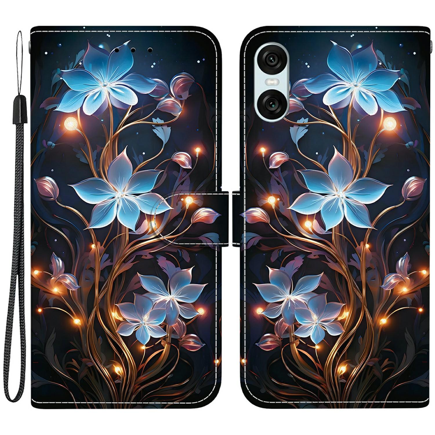 

For Sony Xperia 10 VI Case Pattern Printing Anti-Drop Leather Flip Wallet Phone Cover with Lanyard Small Lantern Flower