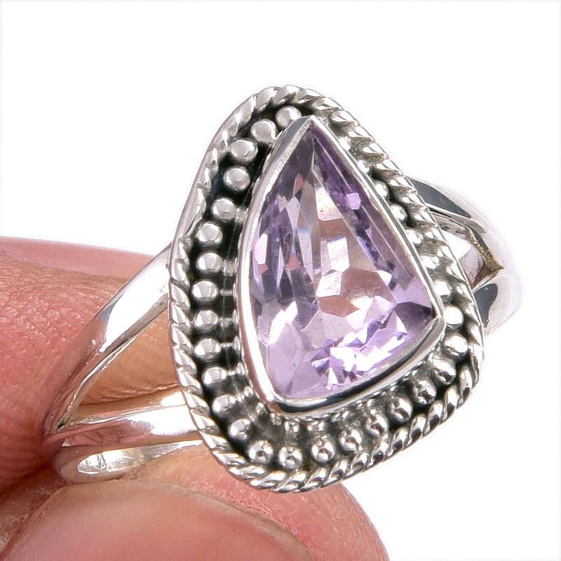 

Natural Pink Amethyst Gemstone Handmade 925 Solid Silver Jewelry Ring S.6.5 U4K81
