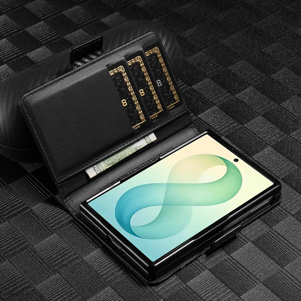 Luxury Business Carbon Fiber Texture Hard Leather Phone Case for Samsung Galaxy Z Fold 8 Ultra 7 6 5 Shockproof Flip Wallet Protection Cover