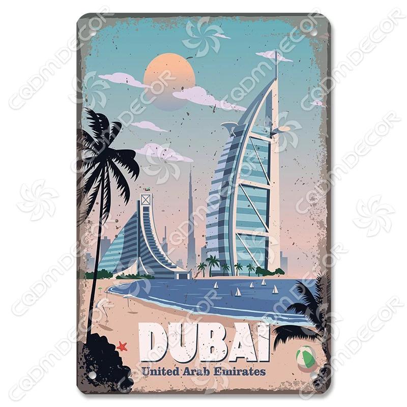 Scenografia della Capitale Insegna di Latta Piastra di Metallo Canada Messico Grecia Dubai Poster in Metallo Decorazione Murale Vintage per Caffè Soggiorno Casa