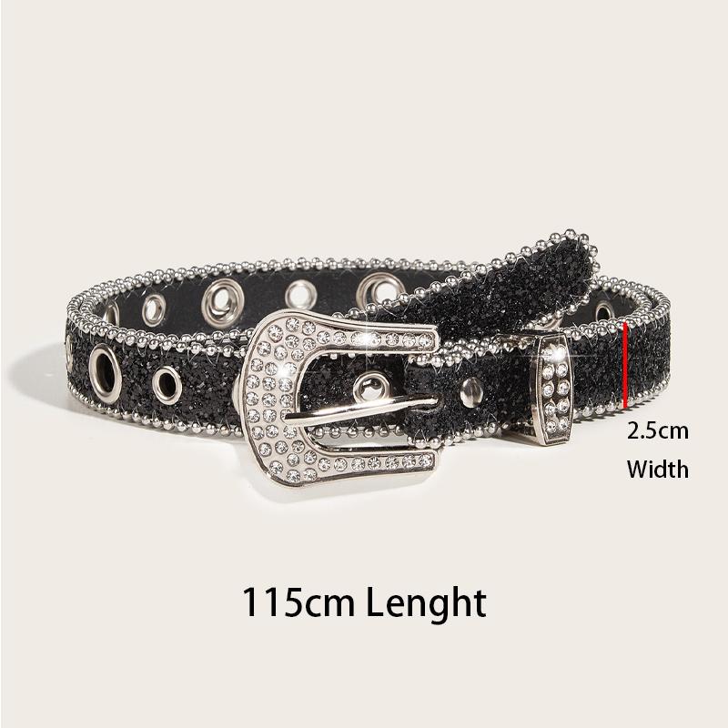 

Gothic Black Silver Metal Buckle Rhinestone Belt Luxury Desiner Four Seasons Y2K Womens Jeans Belt Plus Size Men s Waistband 105CM