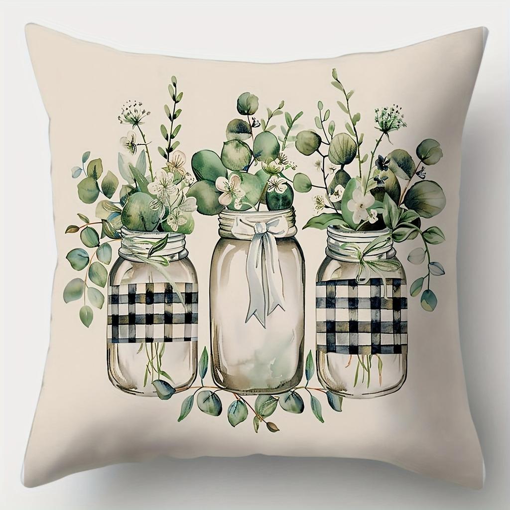 Plant flower bow print pillowcase living room sofa chair cushion cover home room decoration polyester material