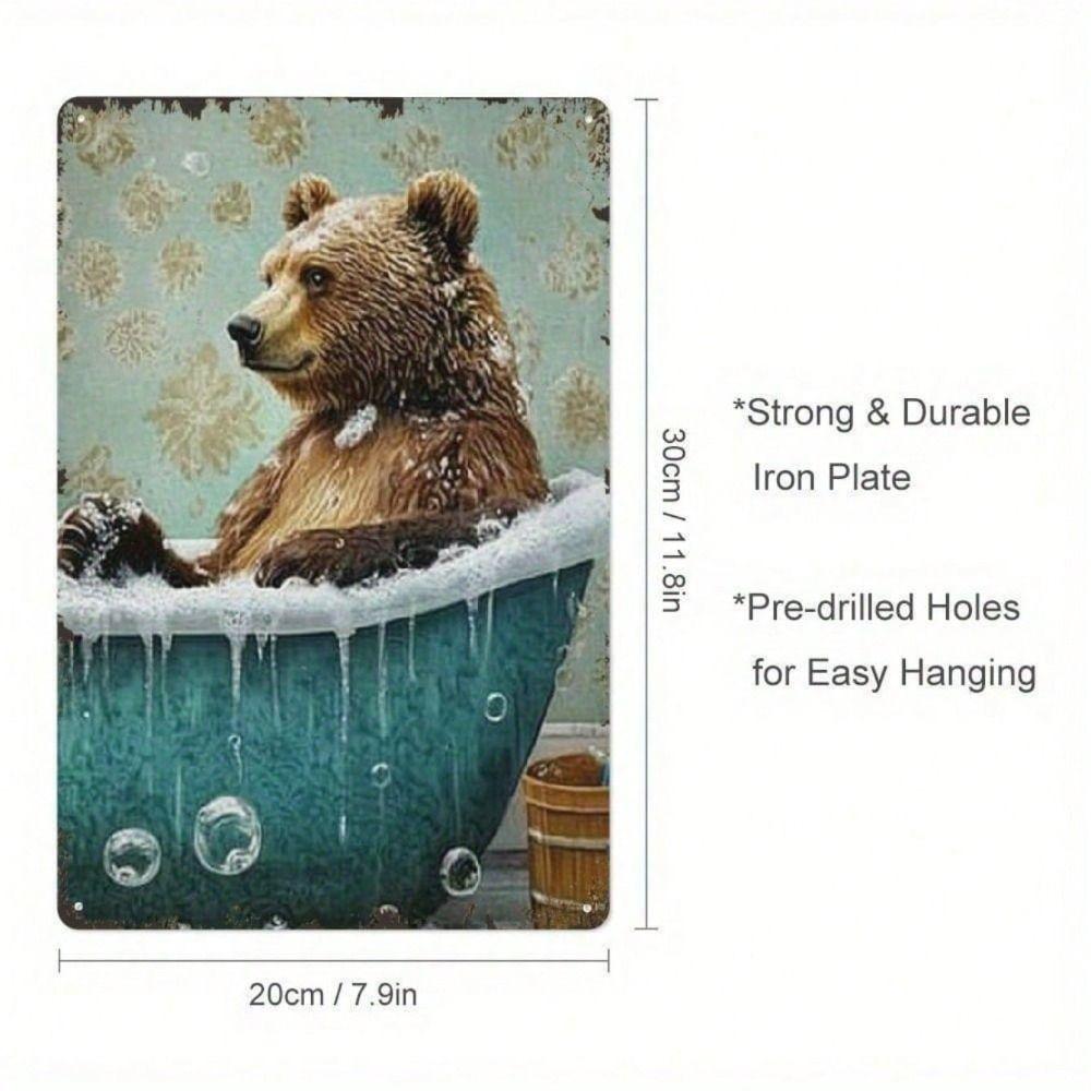 Vintage Metal Poster Wall Art Retro Bear Bathroom Rustic Decor