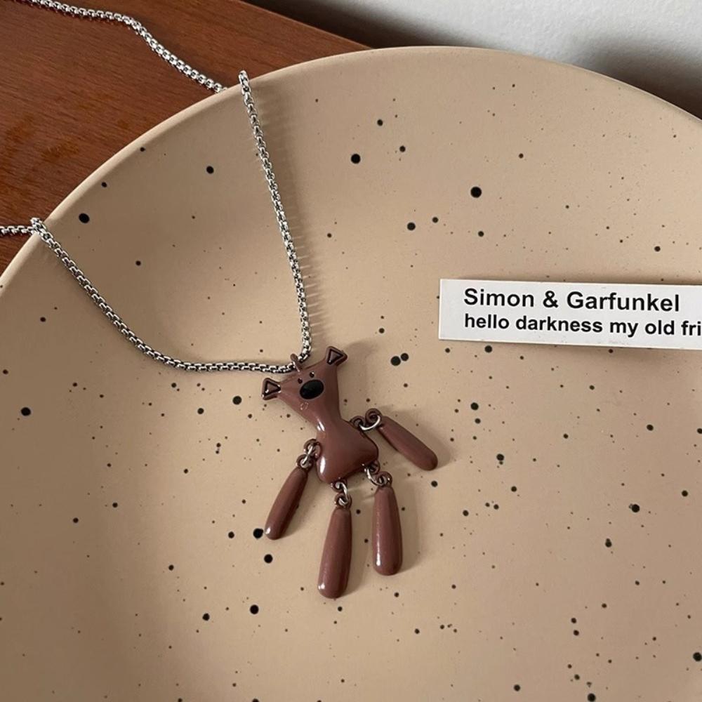 

Autumn and Winter Coffee Colored Teddy Bear Sweatshirt Necklace with Hip Hop Design Niche Long Titanium Steel Sweater Chain New