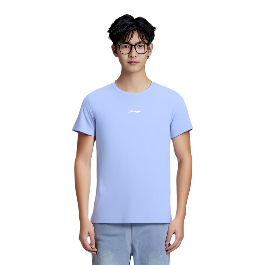 Li Ning Table Tennis Series Solid Color Logo Print Round Neck Short Sleeve T-Shirt Unisex Tops Heron-Blue ATSV616-2