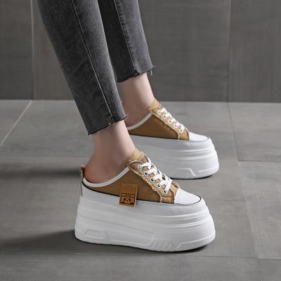 Fashion 12CM Denim Platform Wedge Ladies Comfy High Brand Breathable Summer Bao Toe Slippers Lace Up Chunky Sneaker Casual Shoes