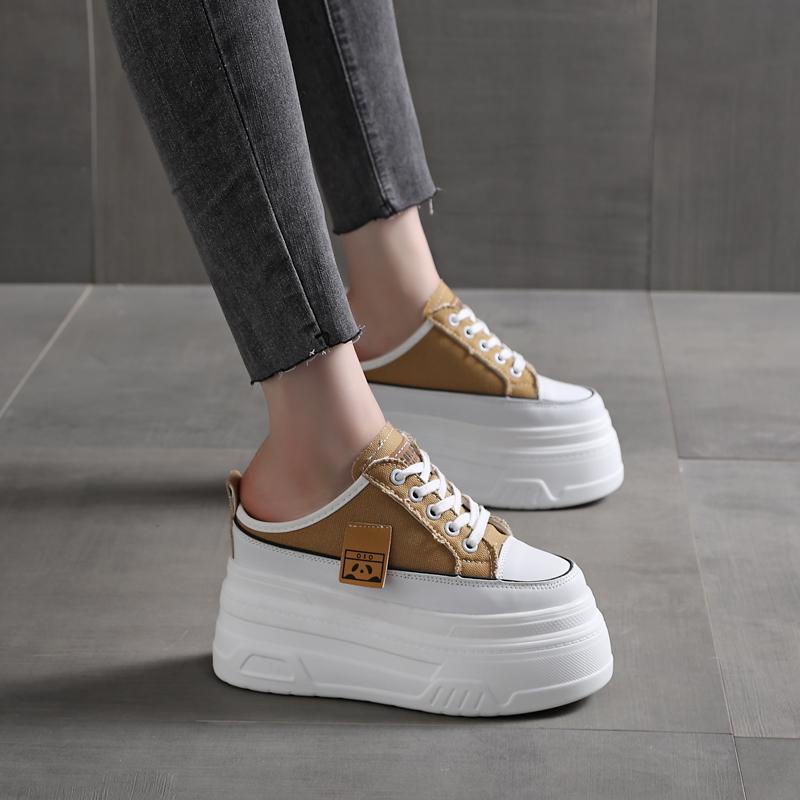 Fashion 12CM Denim Platform Wedge Ladies Comfy High Brand Breathable Summer Bao Toe Slippers Lace Up Chunky Sneaker Casual Shoes