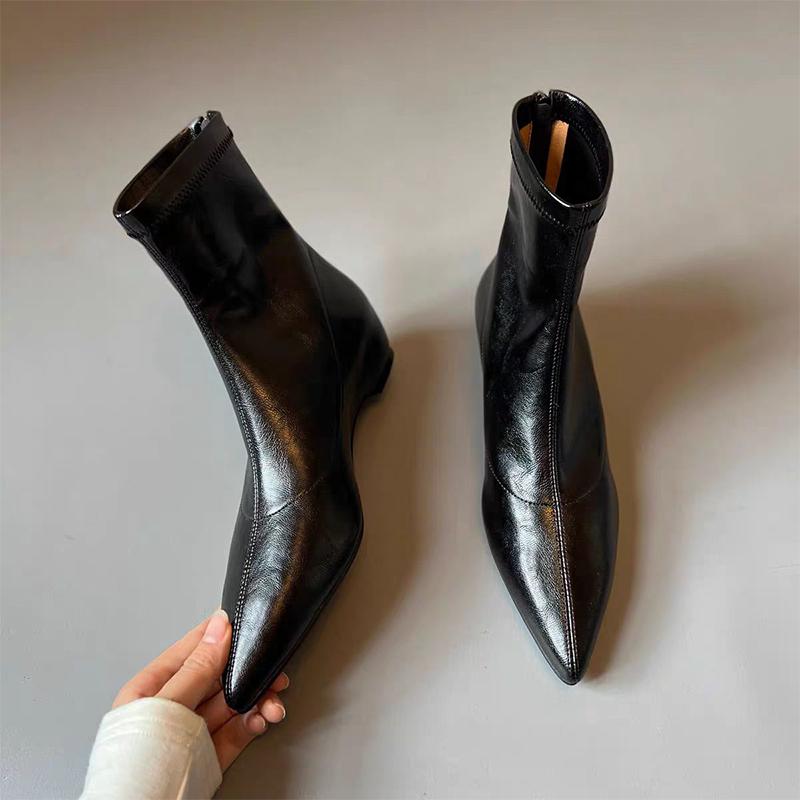 Pointed Toe Women's Boots Flats Fashion Retro Dress Shoes  Winter Chelsea Boots New Walking Goth Leather Trend Mujer Botas