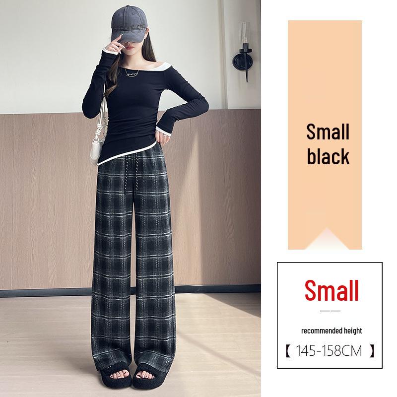 Women's Retro Plaid Woollen Trousers - New for 2026, Autumn/Winter Collection, Narrow Fit, Plus Size, Slimming Wide Leg Pants