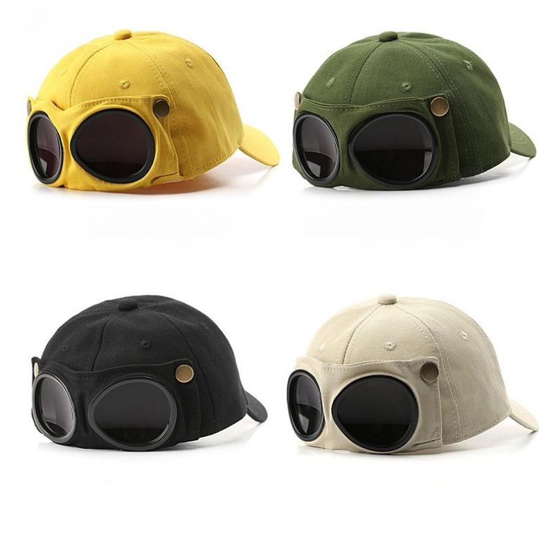 Pilot-style personality glasses and baseball cap