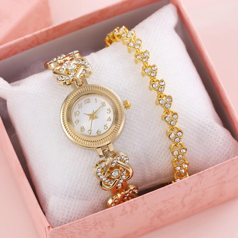 

2 шт. Розкішний жіночий годинник Браслет Стрази Модний наручний годинник Повсякденний Елегантний Жіночий Золотий Срібний Годинник Набір Браслетів Годинник Подарунок