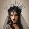 Halloween Party Königin Blume Haarreif Retro Netz Halloween Stirnband Strass Gothic Schleier Rose Lang Braut Haarband Spuk