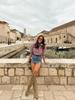 European American Women's Striped Lace-up Long-Sleeve Loose Top