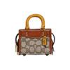 Rogue 12 Logo Clasic Închidere cu Fermoar Material Jacquard și Piele Geantă de Umăr Geantă Crossbody Geantă de Mână Mini pentru Femei Maro