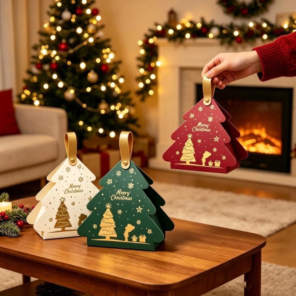5pcs Carry Handle Cookie Packaging Box Triangle Shape Party Favor Box For Christmas Party