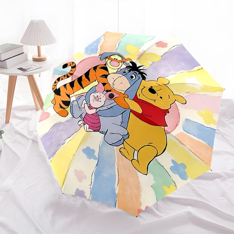 Winnie the Pooh, Friendship Themed Automatic Opening and Closing Umbrella, Brightly Colored 8-rib Portable Umbrella, Suitable for Men and Women, A Per