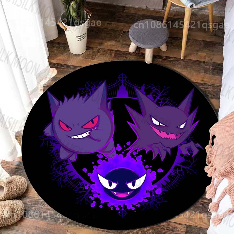 

1PC Japanese Games P-Pokemon G-Gengar Print Round Carpet Rug for Living Room Bedroom Carpet Flannel Non-slip Rugs Gift Potdemiel Diameter 60cm