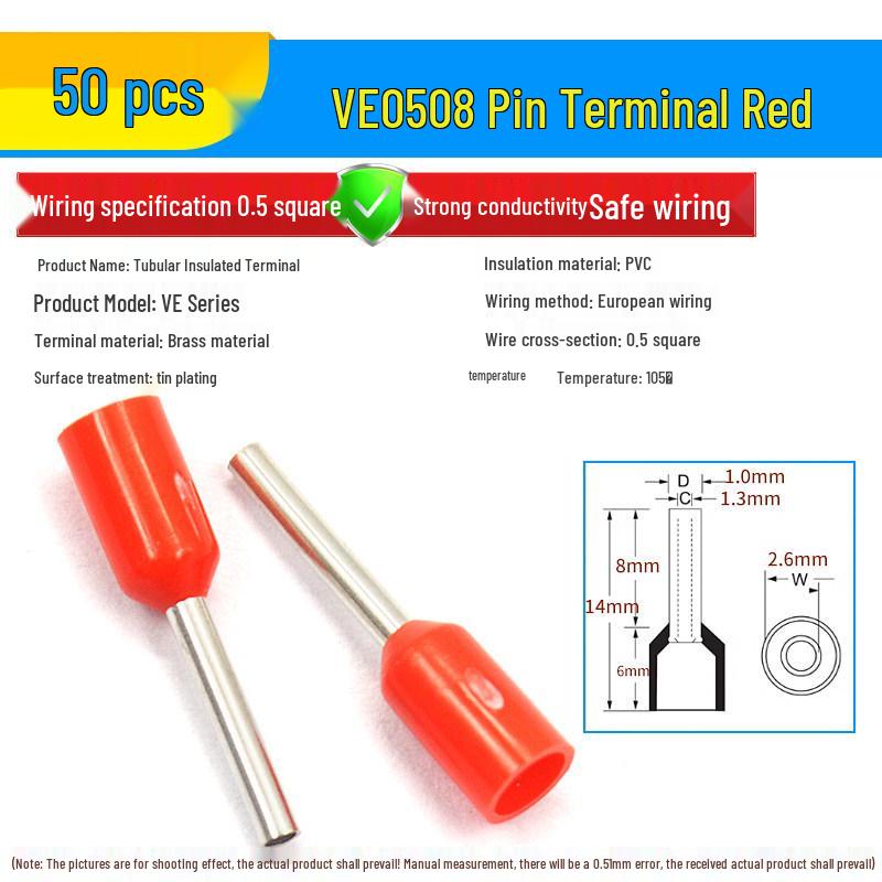 European Tubular Wire Connectors: VE0508, 7508, 1008, 1508, 2508 Pin Terminals