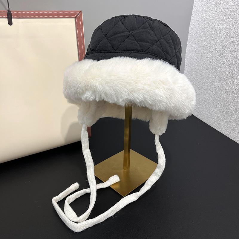 Add Velvet Thickened Winter Shopping  Cold Protection and Warm Hat for Women Furry Bike Riding Ear Protection Hat  Casual Trendy Fisherman Hat