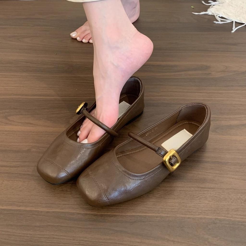 Silver Light Mouth Single Shoes Women's Spring and Autumn Casual Retro Small Leather Shoes Soft Flat Mary Jane Shoes