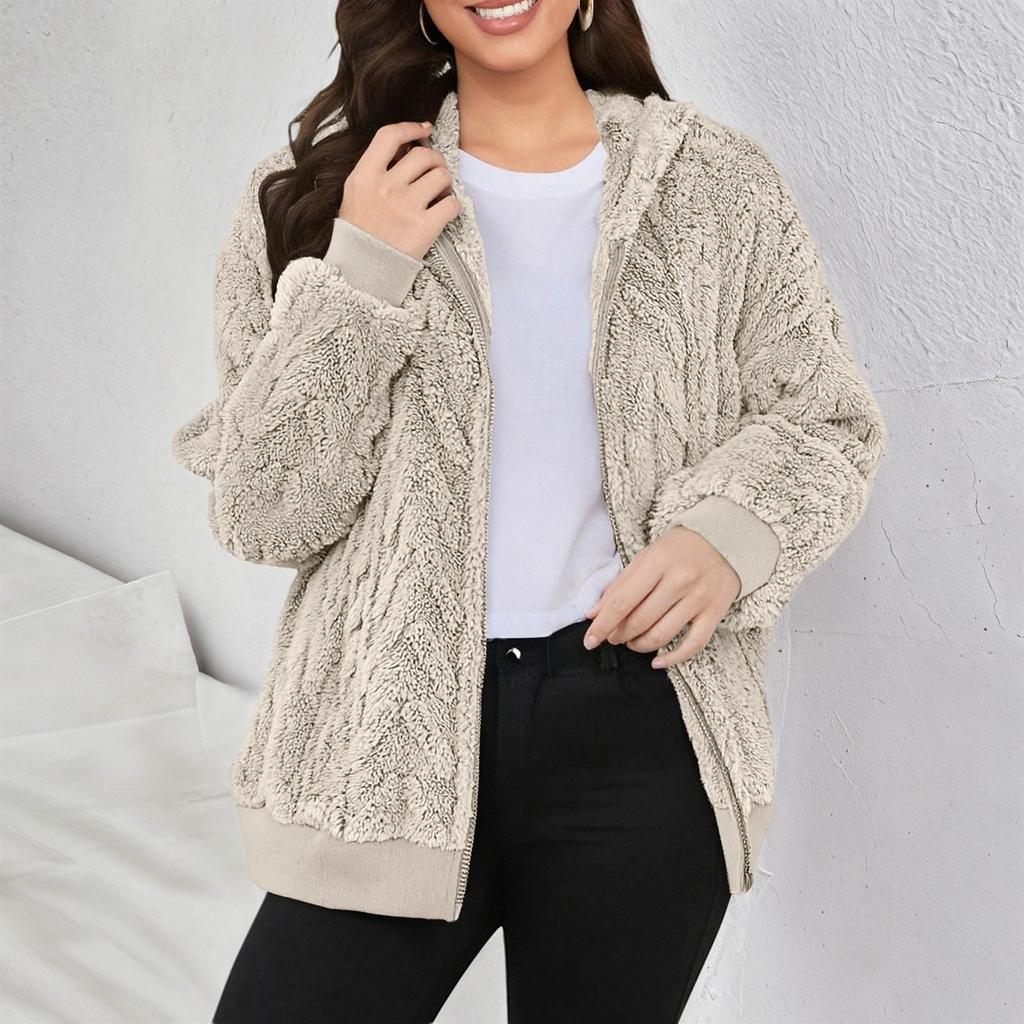 Fleece Jacket Women With Hood Fuzzy Zip Up Hoodie Oversized Soft Warm Knit Pullover Sweatshirt