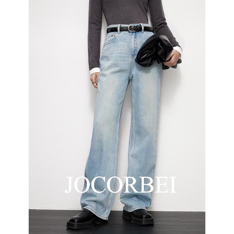 JOCORBEI Four Seasons Washed Blue High Waist Wide Leg Jeans for Women 30