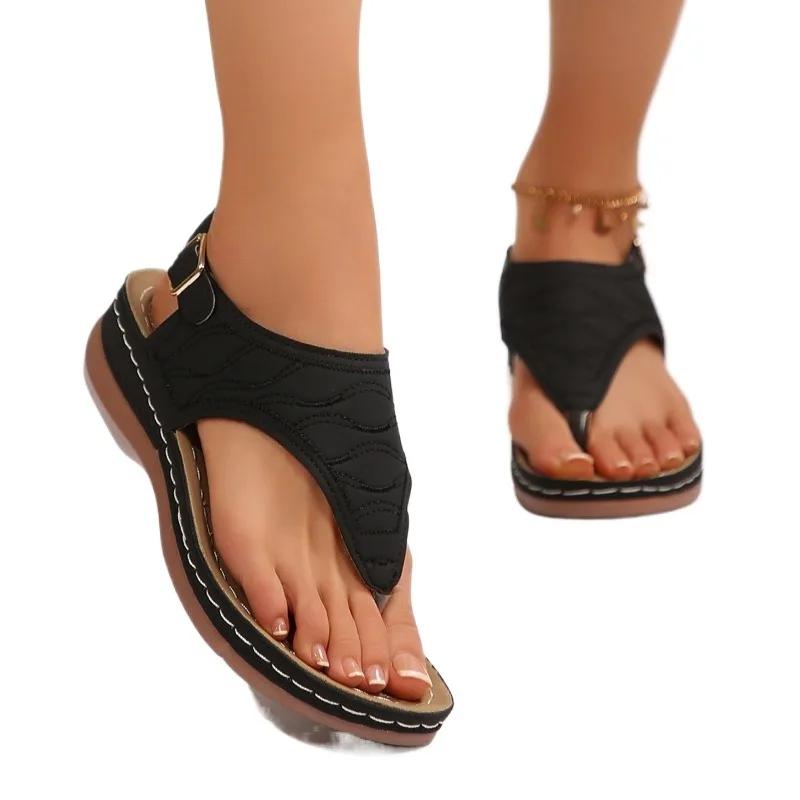 2024 Pantofi de talie mare pentru femei Flip-flops Sandale pentru femei în aer liber Sandale casual pentru femei cu vârf rotund Pantofi cu curea cu cataramă pentru femei