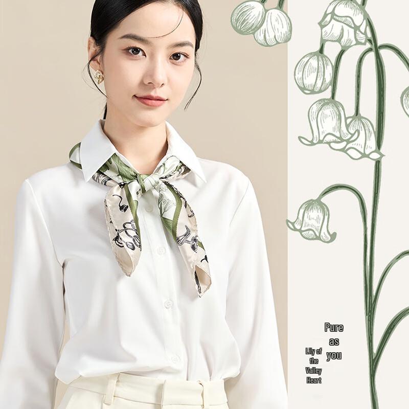 JIUMU Women's Retro Lily of the Valley Mulberry Silk Scarf