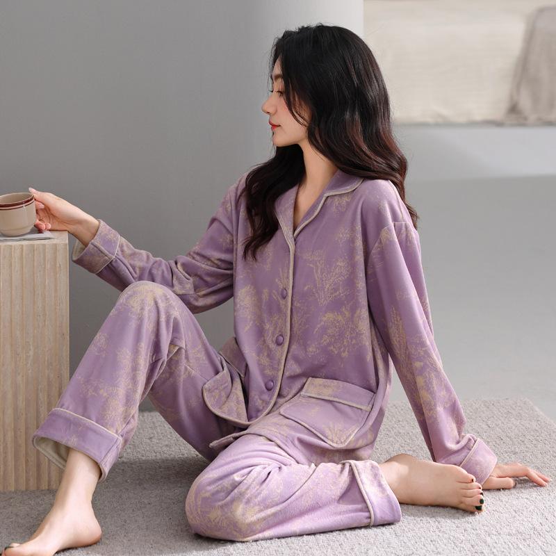 Pajamas Women'S Winter Island Fleece Thickened Fleece Coral Fleece Warm Autumn And Winter Middle-Aged Mother Loungewear Spring And Autumn Suit