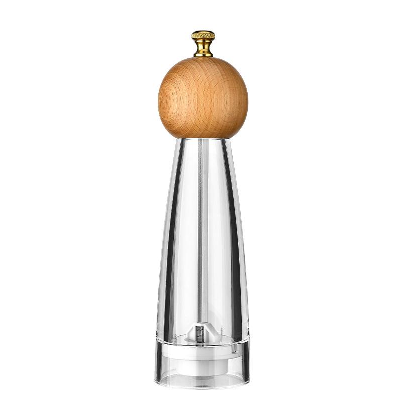 1pcs Manual Round Head Pepper Sea Salt Grinder Acrylic Acacia Wood Grinder Ceramic Core Kitchen Tools