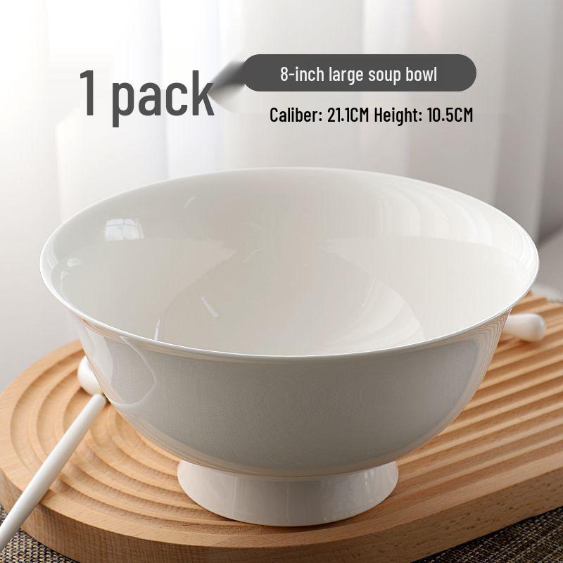 Jingdezhen White Bone China High-Foot Bowl - Multi-Size Anti-Scald Rice, Noodle & Soup Ceramic Tableware.