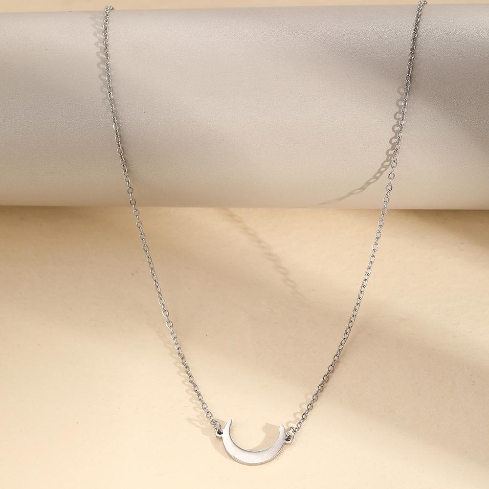 Stainless Steel Minimalist Moon Pendant Necklace Women's Fashion Commuter Personalised Design Collarbone Chain Jewellery Gift