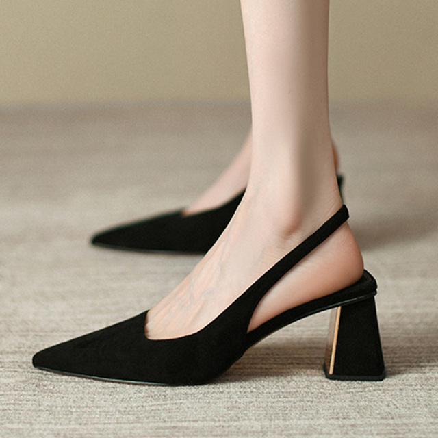 

Модные женские пикантные сандалии на высоком каблуке, брендовые туфли-лодочки, сезон: весна-лето, новые модельные туфли с острым носком, женские шлепанцы с открытой пяткой 34 чёрный