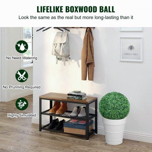VEVOR Artificial Topiaries Boxwood Trees, 16” Tall (2 Pieces), Ball-Shape Faux Topiaries Plant