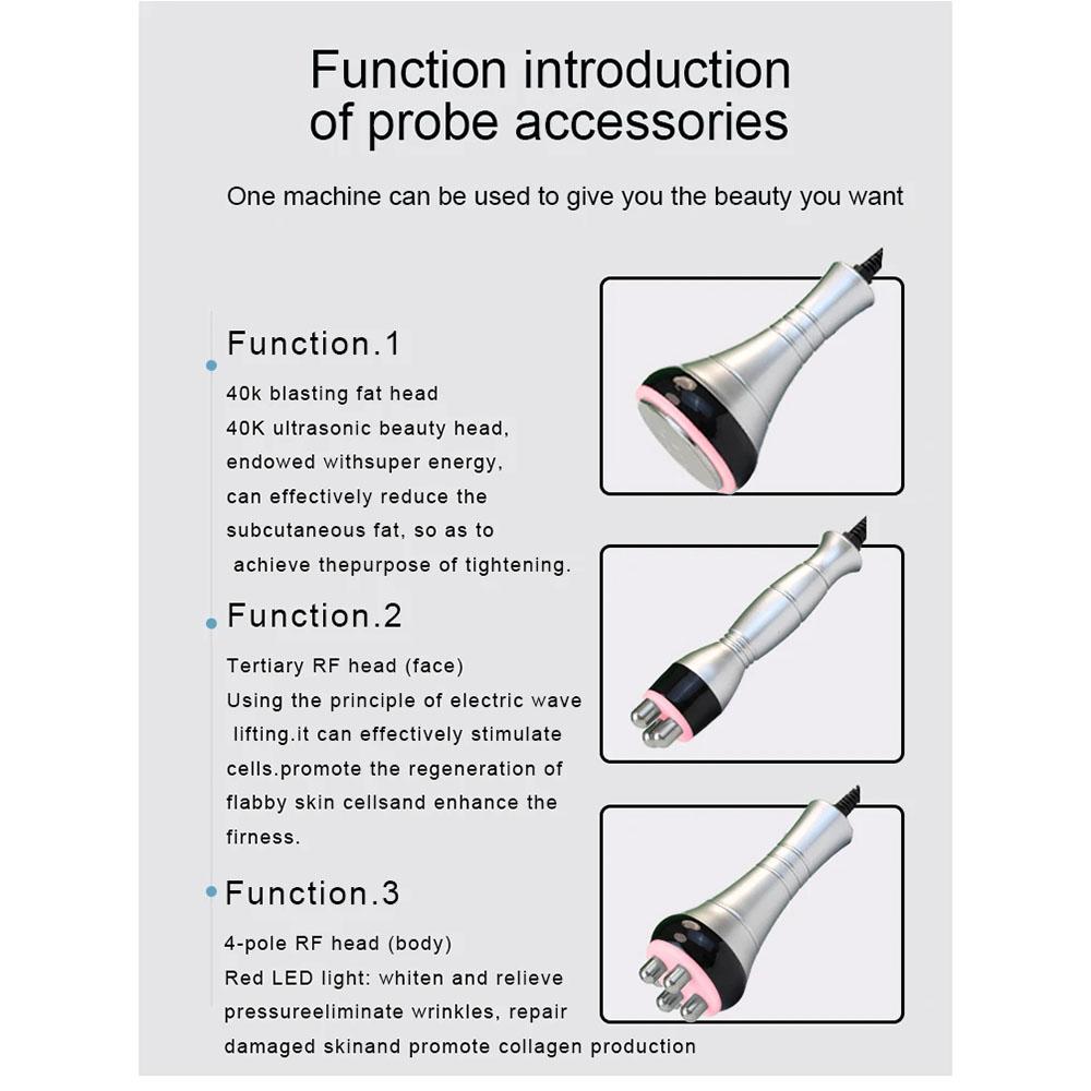 Maszyna 3-w-1 40K Kawitacja Wyszczuplająca RF Ciało Twarz Spalanie Tkanki Tłuszczowej Odchudzanie Profesjonalny Zabieg Domowy Spa