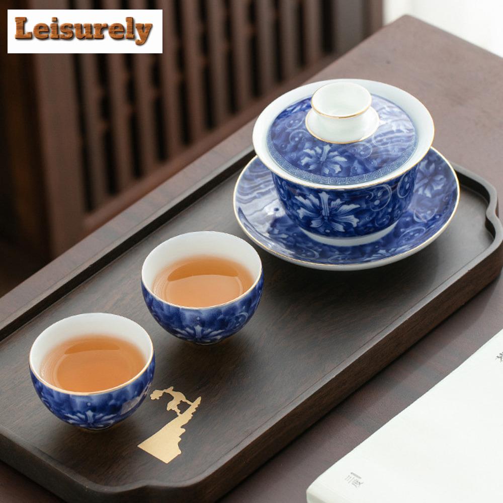 50ml Retro Blue and White Teacup Meditation Cup Handmade Boutique Tea Bowl Chinese Porcelain Tea Set Accessories Master Tea Cup