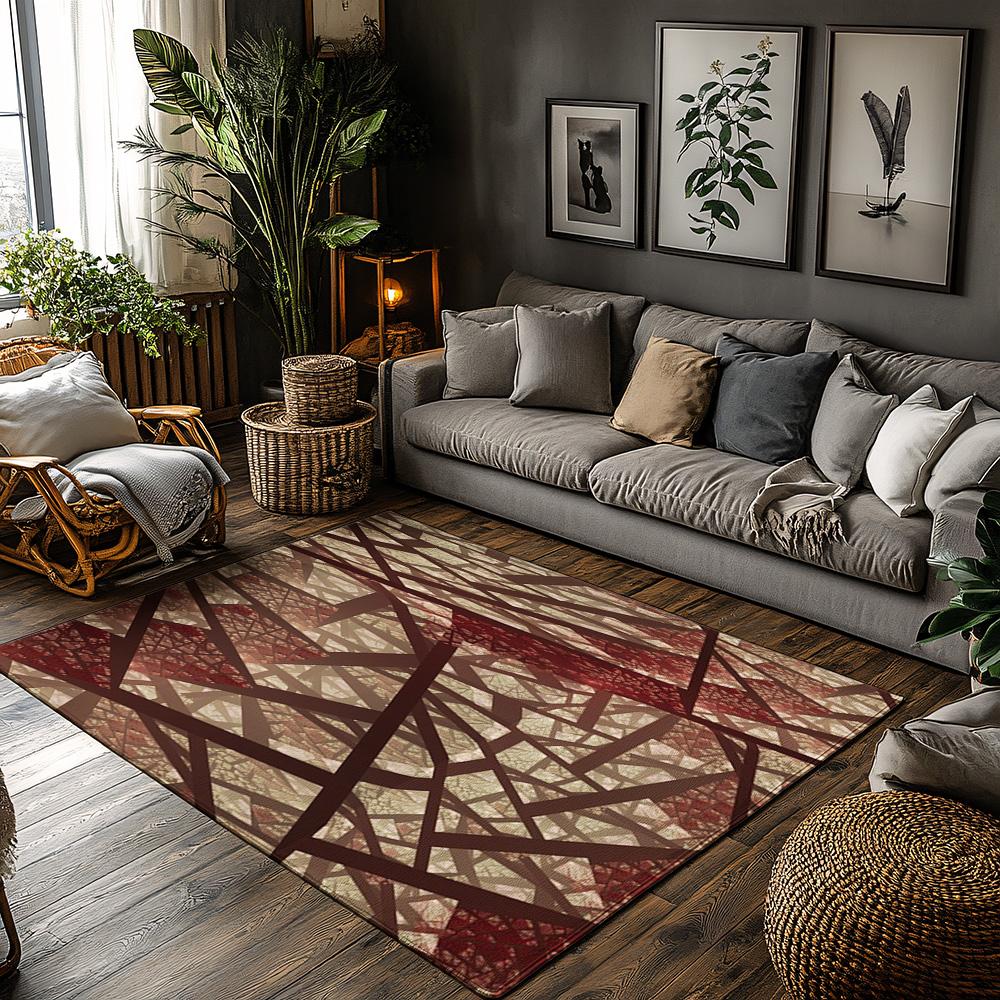 

Tuniu Geometric Red Brown Area Rug NonSlip Home Living Room Floor Mat Decorative Rug 50x80cm