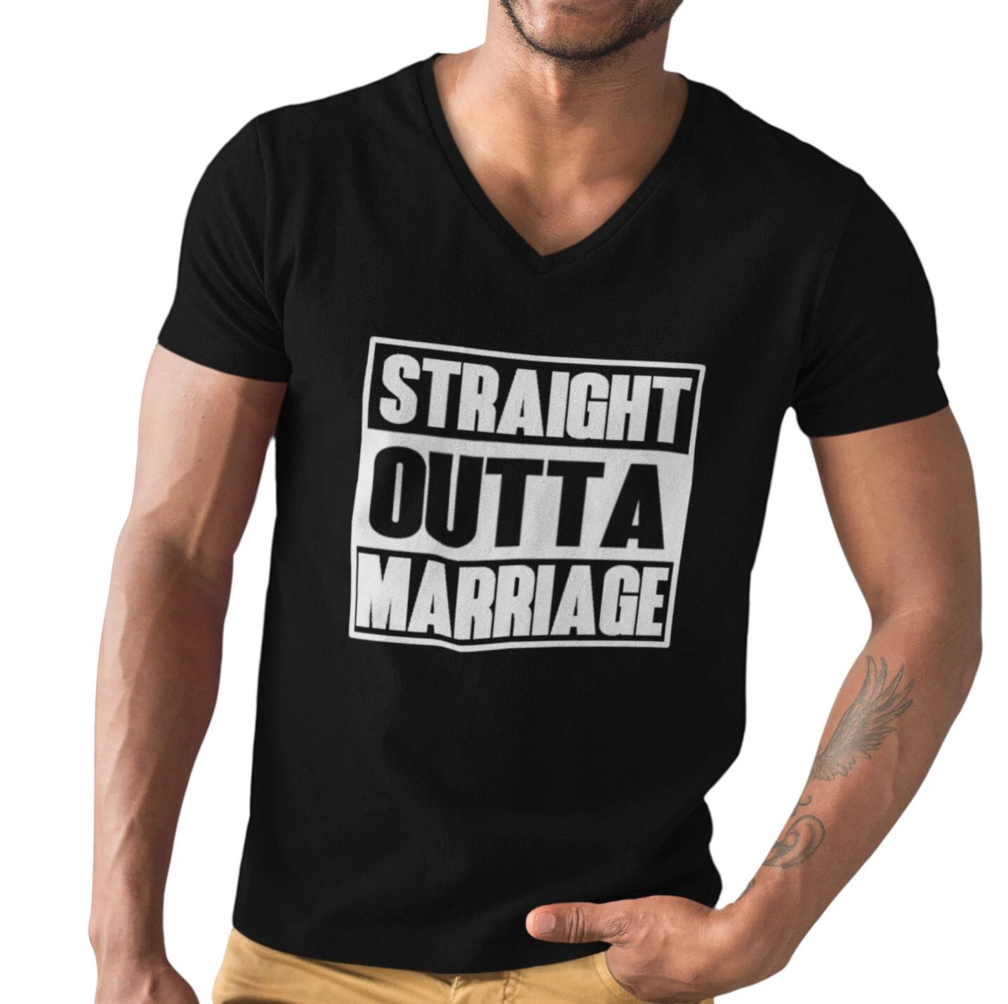 Men’s V-neck Straight Outta Marriage T-Shirt – Funny Divorce Shirt, Humorous Tee 3XL