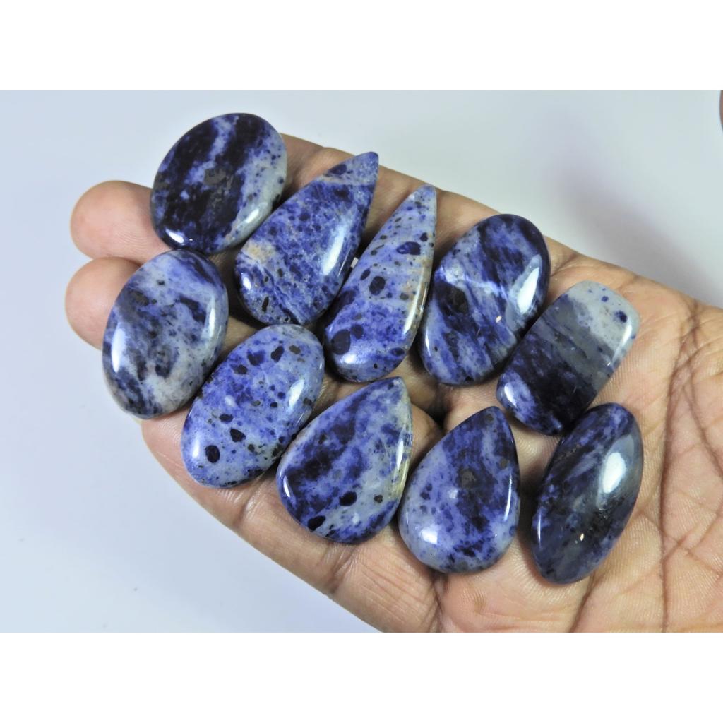 292Cts. Natural Blue Sodalite Mix Cabochon Loose Gemstone 10Pcs Lot 28-39 MM C-1508