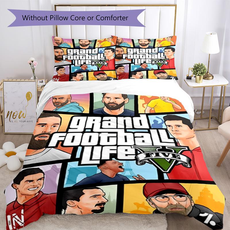 3Pcs G-T-A Football Superstars Pattern Bedding Quilt Set Quilt Cover Gift For Fans 1 Duvet Cover 2 Pillowcase