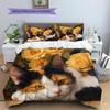 Calico Cat and Fresh Flowers Pattern Bedding Home Decoration Birthday Gift (1 * Duvet Cover + 2 * Pillowcase, Without Core)
