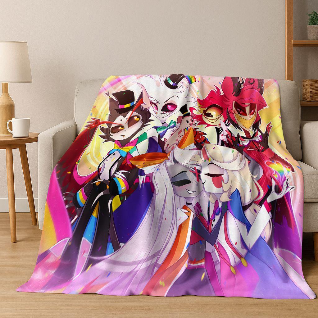 3D H-Helluva Boss Blitzo H-Hazbin Hotel Cartoon Flannel Blanket,Cozy Soft Throw Blanket for Home Bedroom Bed Sofa Cover Gift Kid