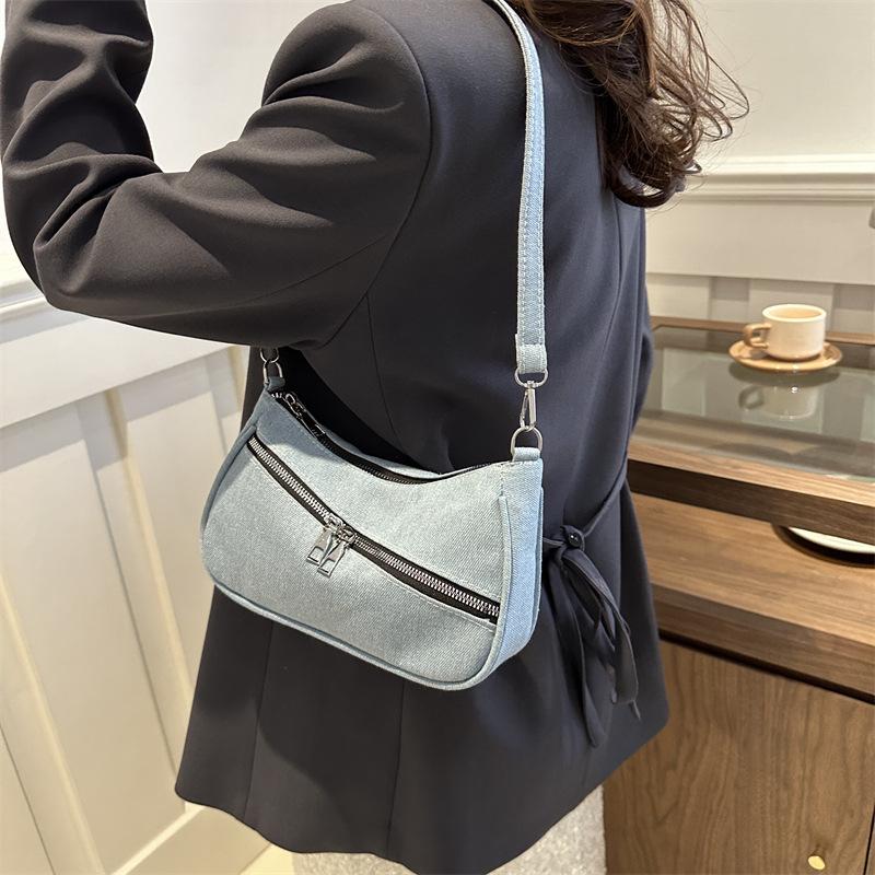 New Denim Korean Style Fashionable and Personalized Influenza Motorcycle Style Fashionable and Fashionable One Shoulder Underarm Women's Bag