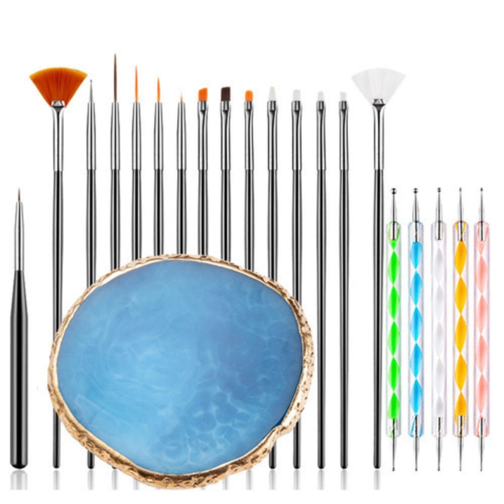 21/27PCS Manicure Tools Nail Art Brush Set with Resin Palette Nail Sculpture Pen Dotting Pen for DIY Nail Art