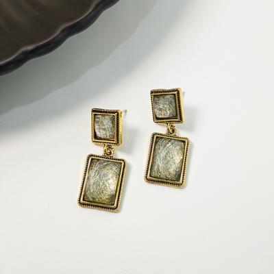 Green Geometric Square Earrings, Light Luxury Retro Temperament, Personality And High-end Earrings