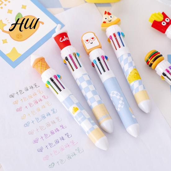 Cute Style Writing Tool Fast Food Themed 10-Color Ballpoint Pen French Fries Burger Cheese Pattern Topper Designs Multi-Color for Journaling And Notes