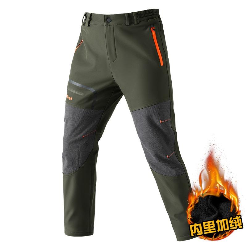 Men's Fleece Lined Straight Hiking Pants for Spring Autumn, Waterproof Windproof Warm Running Sports Casual Long Trousers