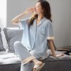 Pajamas Women's Summer Cotton Short Sleeves Trousers Loungewear Thin Middle-aged Mom Loose Plus Size Set